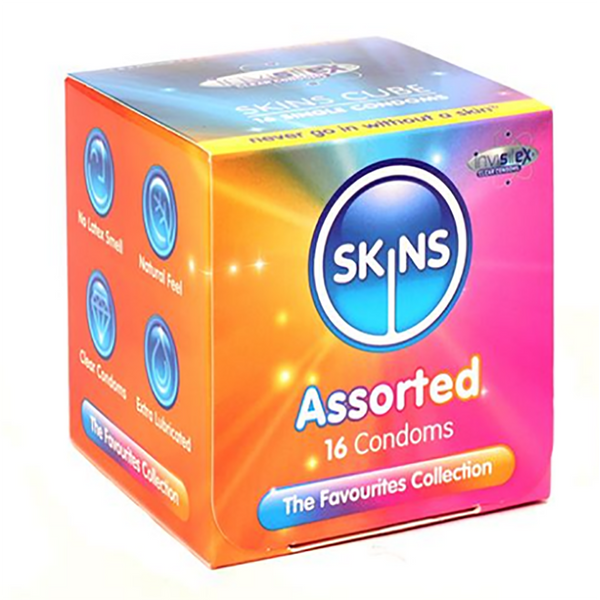 SkinsCondomsAssortedCube16Pack-D