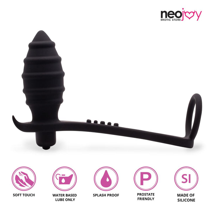 Neojoy Vibe Plug mit Cock Ring - Performancesteigerung des Penis - Spielzeug für Paare - Vibrierender Butt Plug Prostata Massager mit Silikonring für Penis und Hoden - Anales Sexspielzeug für Erwachsene - lucidtoys.de