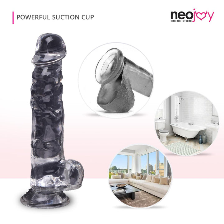 Neojoy Jelly-Soft Crystal Dildo Transparent - 23 cm Realistischer Dong mit Kugeln und Saugnapf - Girthy wasserdichter Masturbator für G-Punkt und Anal Stimulation - Adult Sex Toy - lucidtoys.de Not Classified