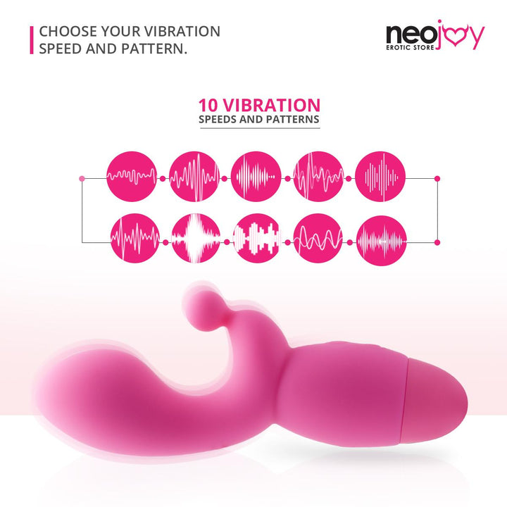 Neojoy Dual G-Punkt Pink - Doppelte Stimulation - 10 Geschwindigkeiten und Muster-Massagegerät - G-Punkt und Klitoris Vibrator - Silikon-Masturbator - Sex-Spielzeug für Frauen - lucidtoys.de Rabbit Vibratoren