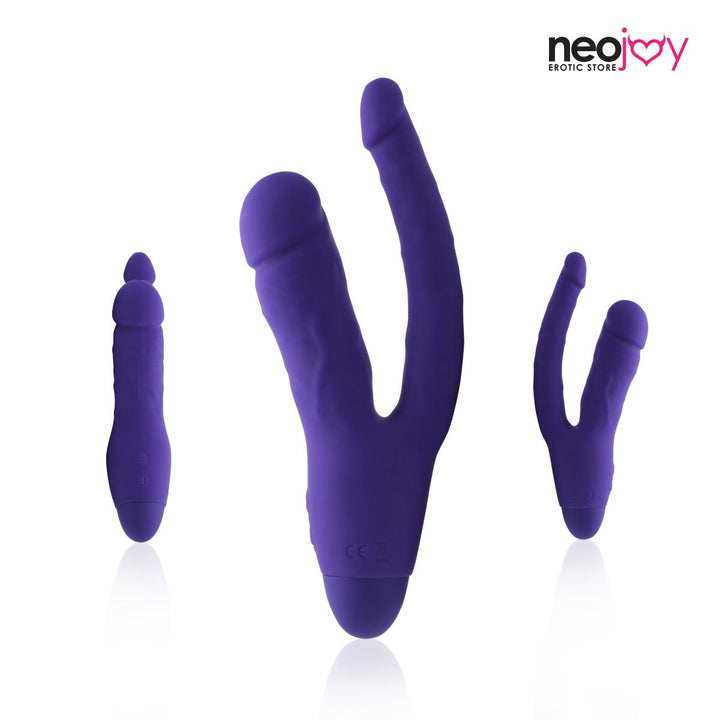 Neojoy Double Trouble Vibrator Lila - Silikon Doppel-Massagegerät - Anal Stimulation - 10 Funktionen - Realistische Klitoris G-Punkt Anal Prober - Mastrubator für Frauen