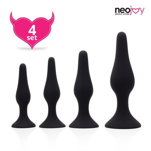Neojoy Triple Butt Plug set - 4 verschiedene Größen Analplugs für Prostata Massage und Analsex - Silikon Probers für Einsteiger - mit Saugnapf, für freihändigen Spaß - Wasserdichter - Sexspielzeug für Erwachsenes