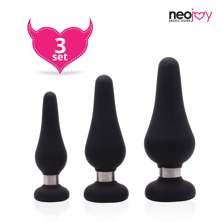 Neojoy Triple Silver Plugs - 3 verschiedene Größen Analplugs für Prostata Massage und Analsex - Butt Plugs für P-Punkt Stimulation - Silikon Probers für Fortgeschrittene - Wasserdichter - Sexspielzeug für Erwachsenes