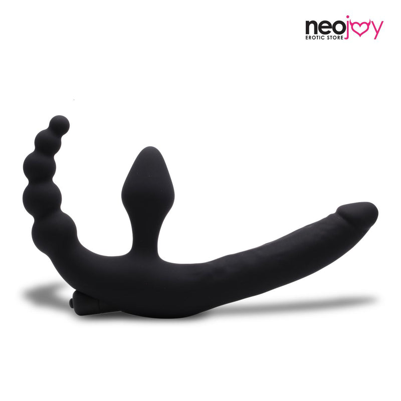 Neojoy traegerloser Dreifach-Vibrationsdildo aus Silikon fuer Solo und Paare - Schwarz 13,77 Zoll - 34 cm video