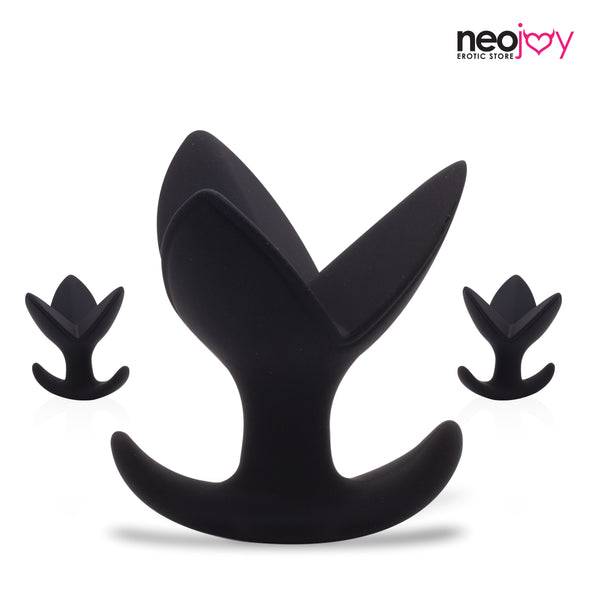 Neojoy Expandable Triple Butt Plug Silikon Schwarz mit flachem Fuß