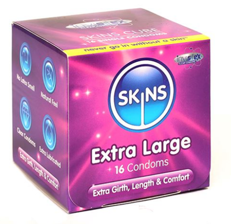 SkinsCondomsExtraLargeCube16Pack