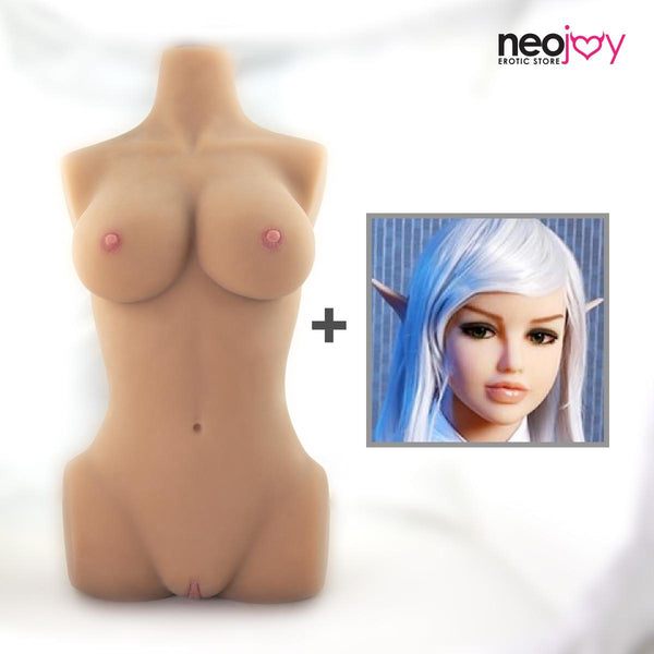 Neojoy Einfacher Torso mit Girlfriend Clare Elf Head - Realistischer Sex Puppentorso mit Kopfverbinder - Bräunen - 17kg